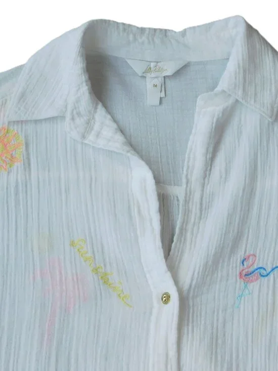 Lilly Pulitzer Kwitney Embroidered Long Sleeve Coverup | Gauze | Prep | EUC | M - Picture 2 of 9